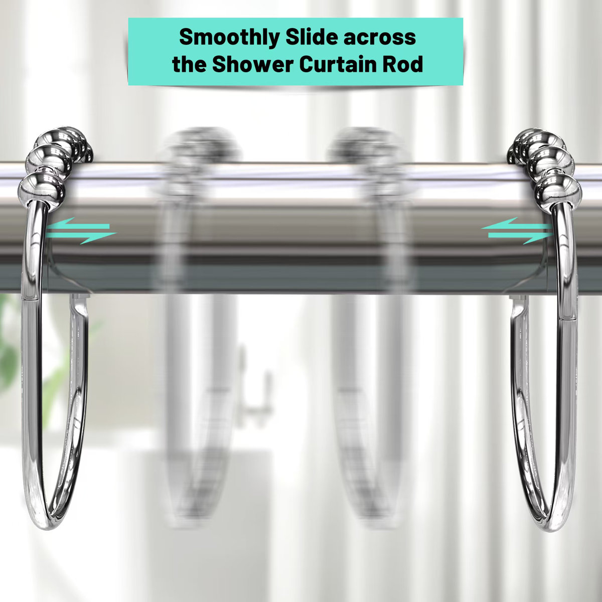 Stainless Steel Roller Ball Shower Curtain Hooks Rings (Set of 12)